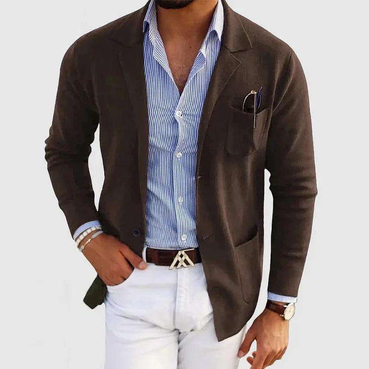 Lukas® | Elegante Strickjacke für Herren mit Taschen und Reverskragen, einfarbig, lange Ärmel