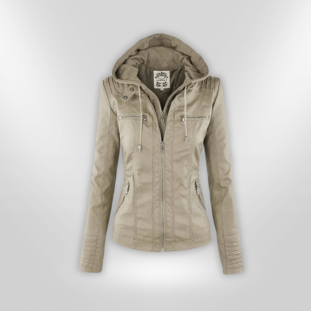 Alessa® | Lederjacke mit Kapuze
