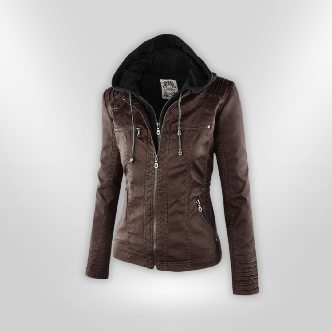 Alessa® | Lederjacke mit Kapuze