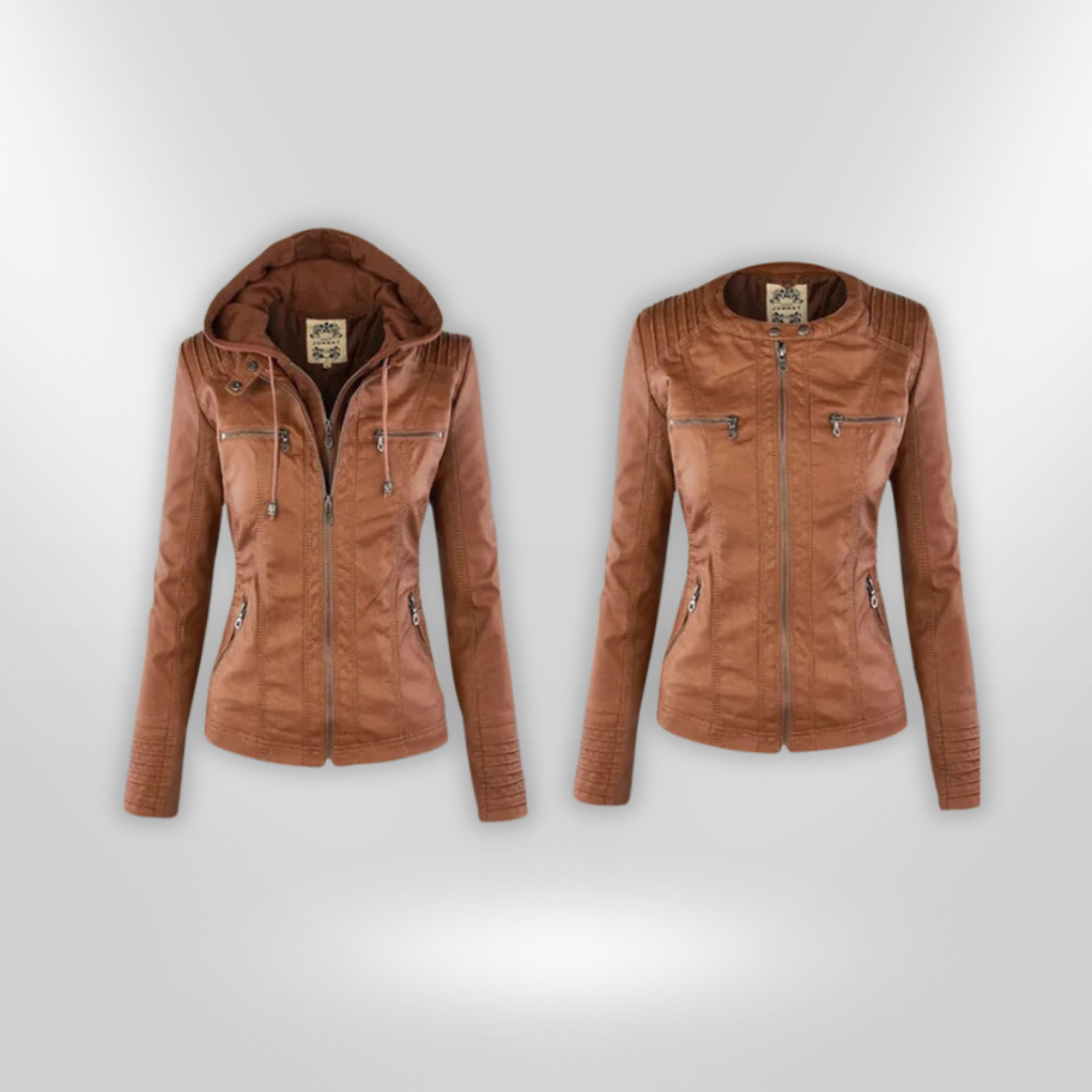 Alessa® | Lederjacke mit Kapuze