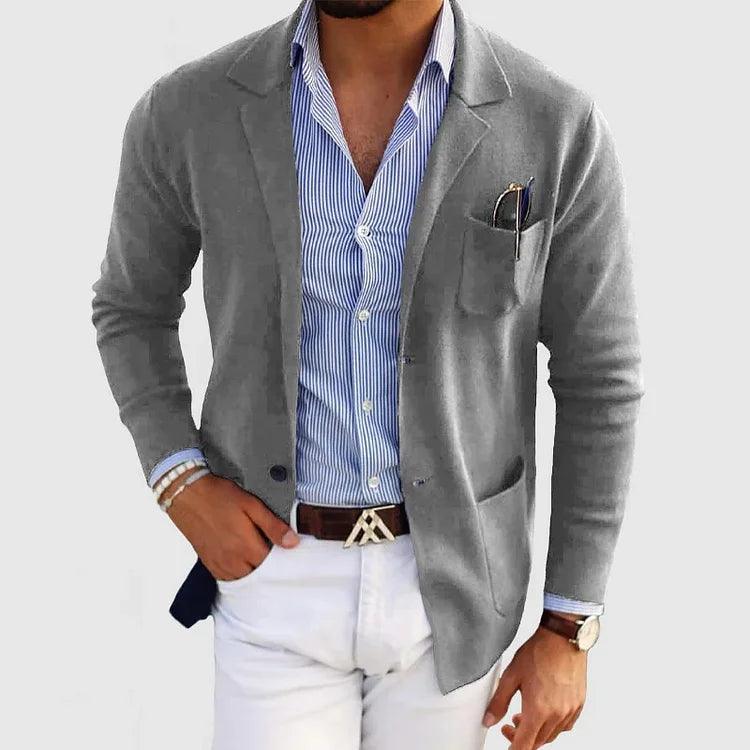 Lukas® | Elegante Strickjacke für Herren mit Taschen und Reverskragen, einfarbig, lange Ärmel