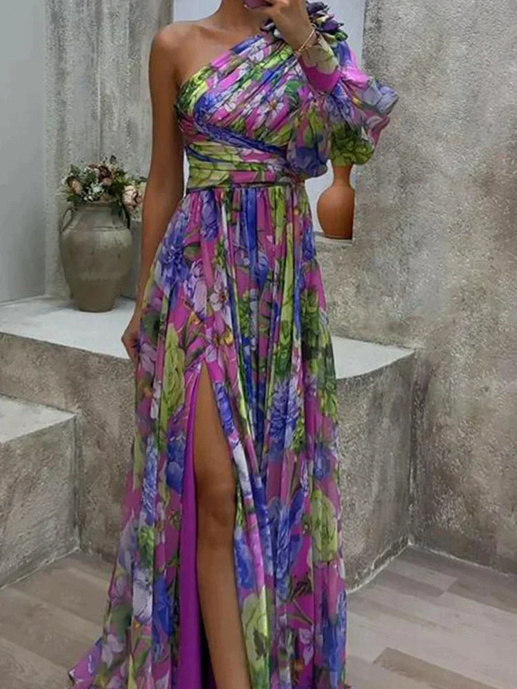 Amalia - Ein-Schulter-Blumen-Maxikleid