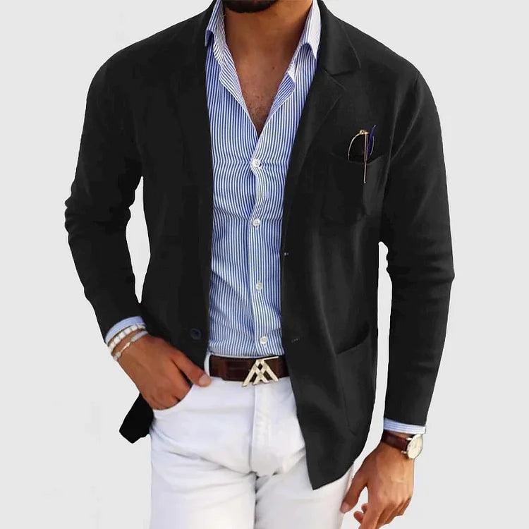 Lukas® | Elegante Strickjacke für Herren mit Taschen und Reverskragen, einfarbig, lange Ärmel