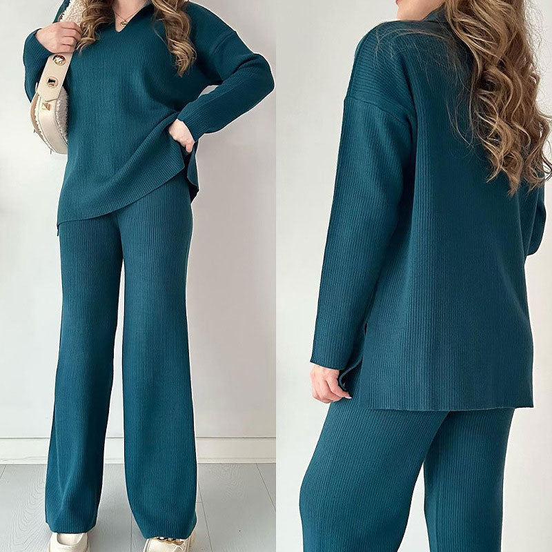 Amalia™ | Zweiteiliges lässiges Set mit V-Ausschnitt und Schlitz