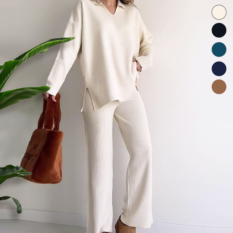 Amalia™ | Zweiteiliges lässiges Set mit V-Ausschnitt und Schlitz