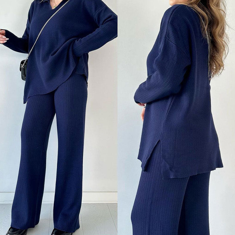 Amalia™ | Zweiteiliges lässiges Set mit V-Ausschnitt und Schlitz