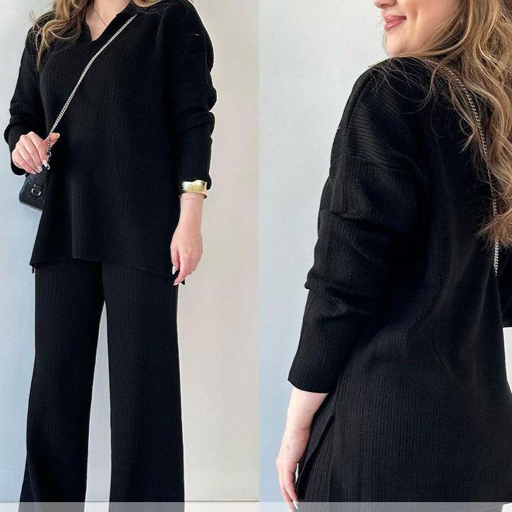 Amalia™ | Zweiteiliges lässiges Set mit V-Ausschnitt und Schlitz