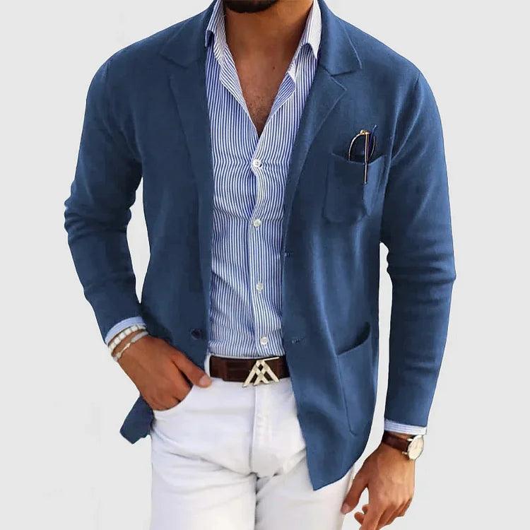 Lukas® | Elegante Strickjacke für Herren mit Taschen und Reverskragen, einfarbig, lange Ärmel