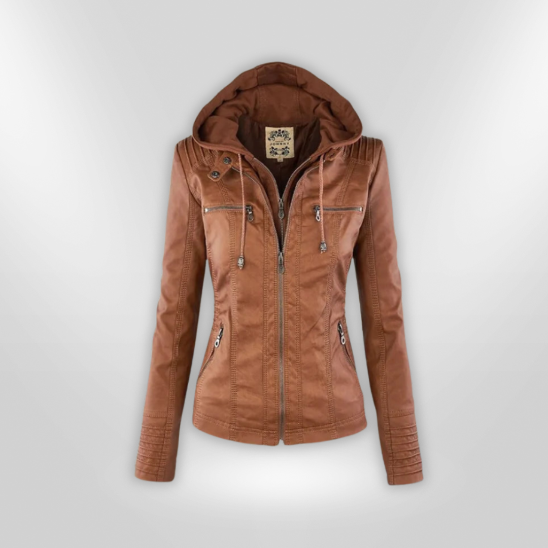 Alessa® | Lederjacke mit Kapuze