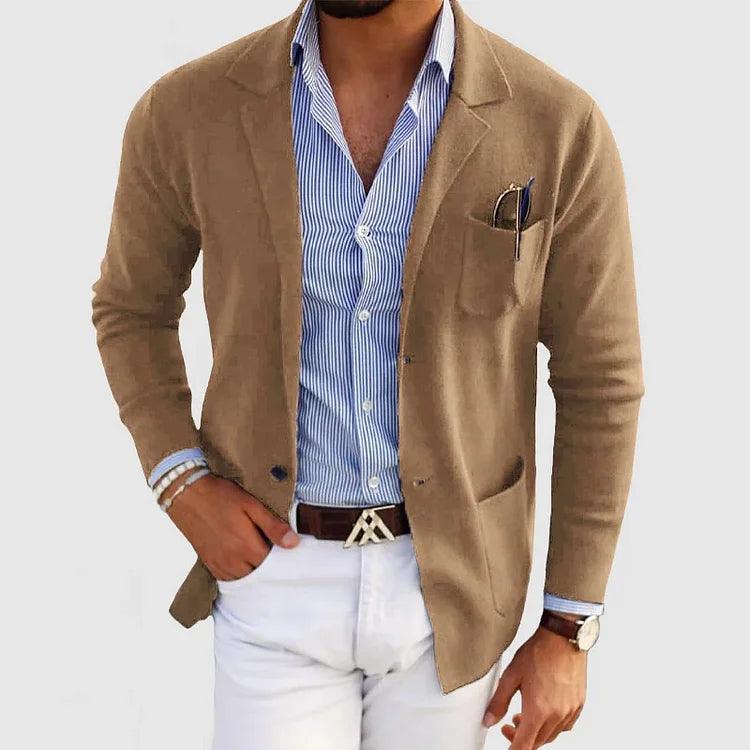Lukas® | Elegante Strickjacke für Herren mit Taschen und Reverskragen, einfarbig, lange Ärmel