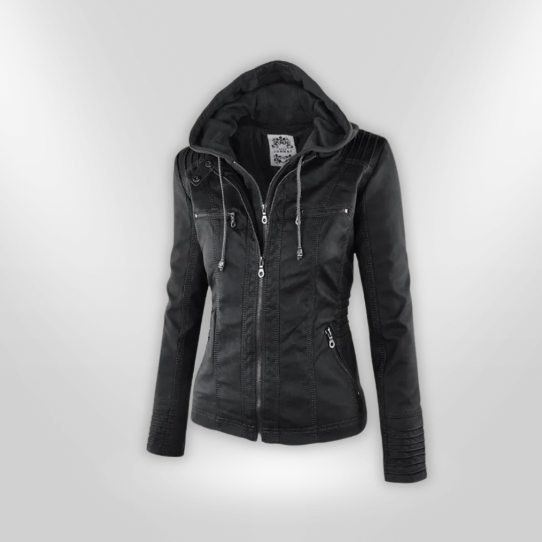 Alessa® | Lederjacke mit Kapuze