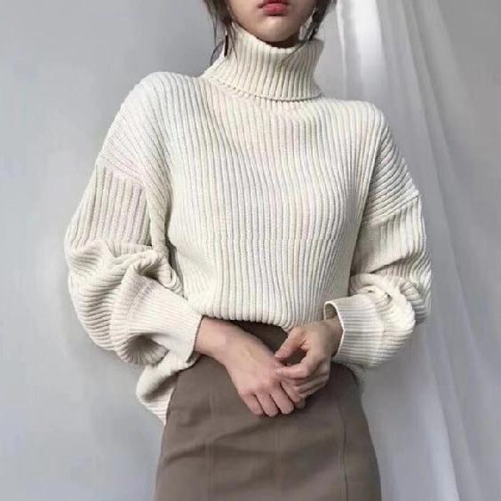 Nicole™ | Luxus-Pullover mit hohem Kragen und Puffärmeln