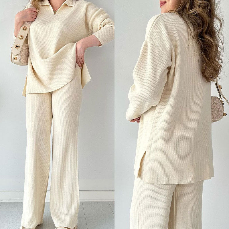 Amalia™ | Zweiteiliges lässiges Set mit V-Ausschnitt und Schlitz