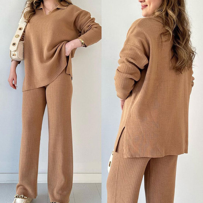 Amalia™ | Zweiteiliges lässiges Set mit V-Ausschnitt und Schlitz